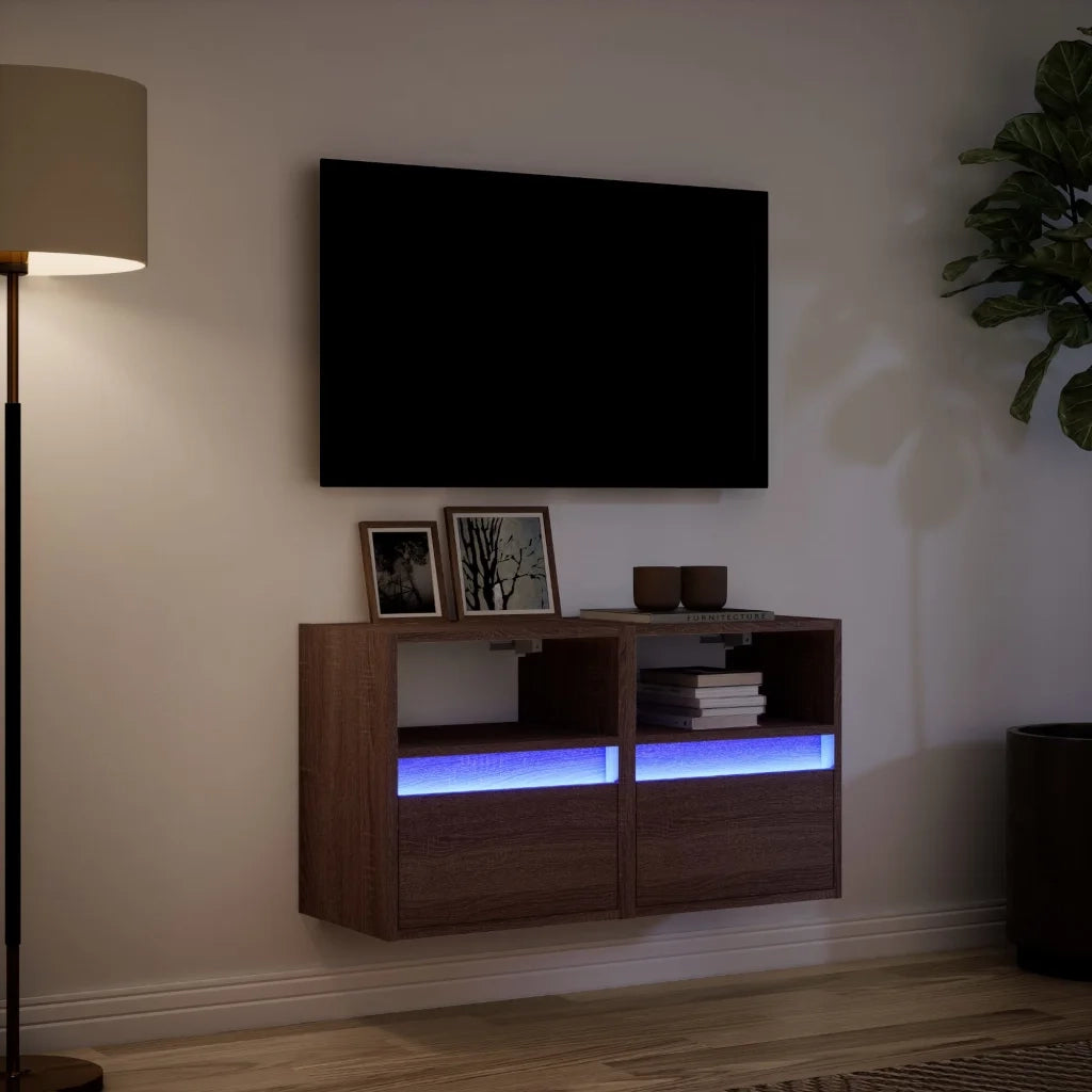 Mobili TV a Parete con Luci LED 2pz Rovere Marrone 41x31x45 cm