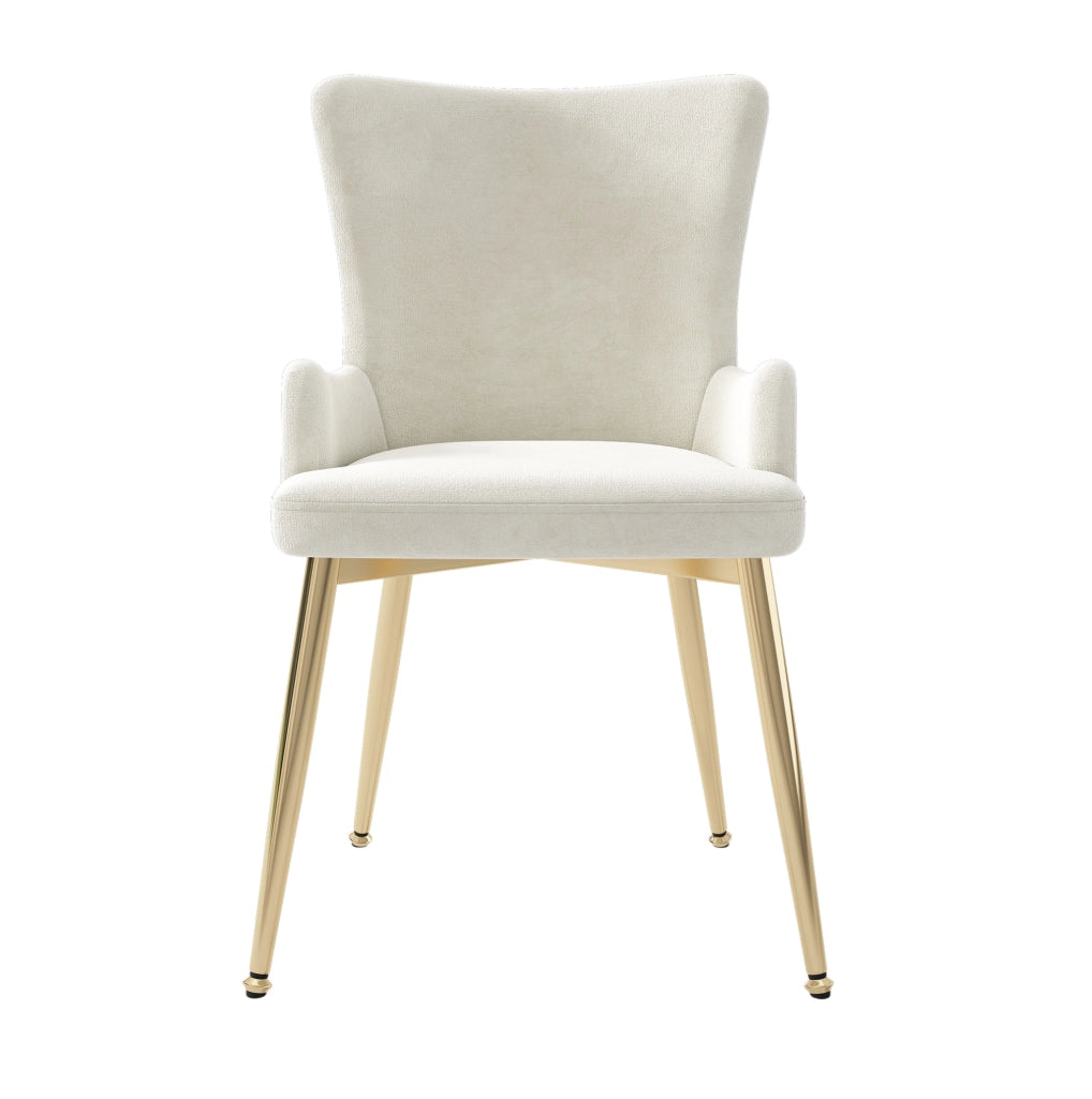 Set da 4 sedie da pranzo in velluto beige con gambe in metallo color oro