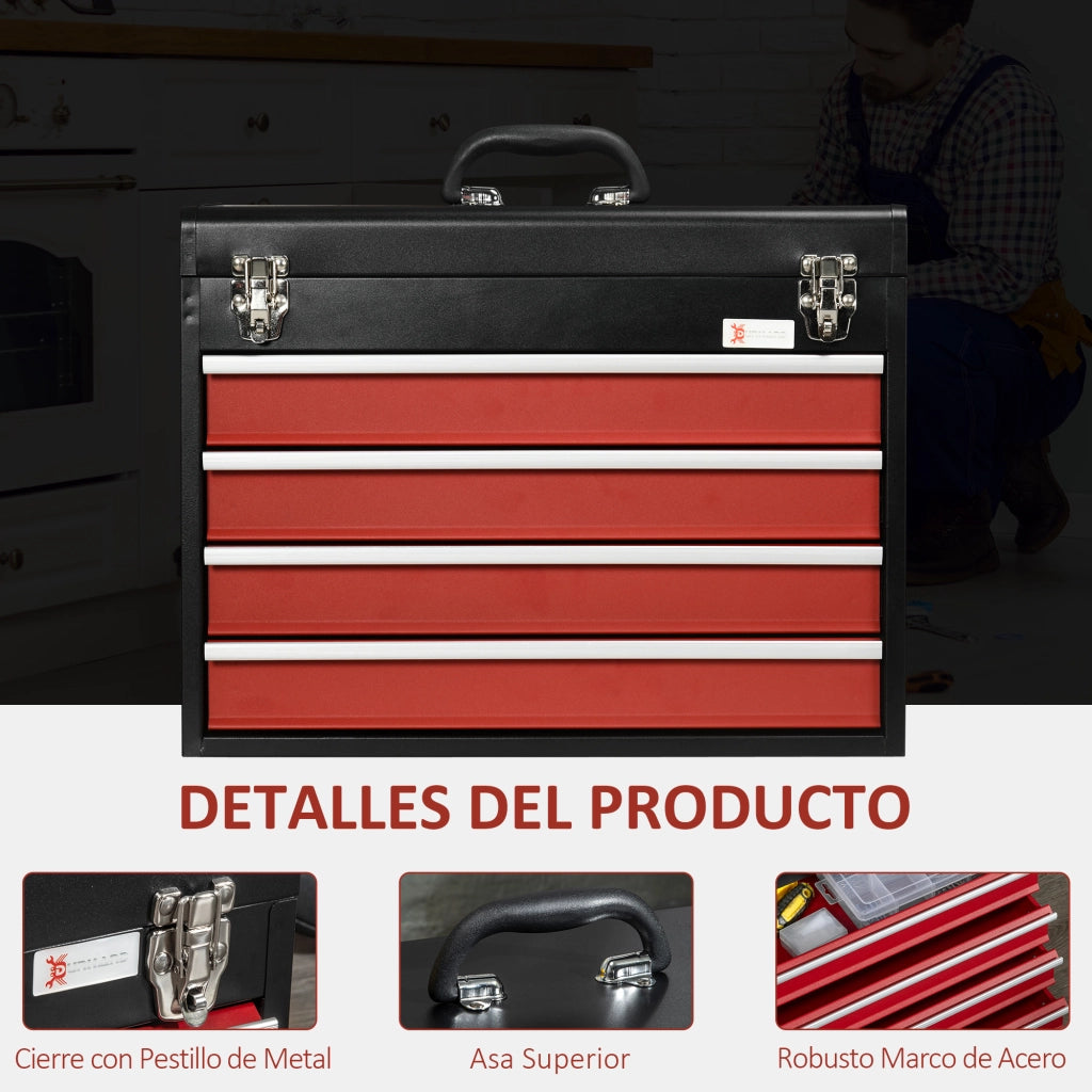 Cassettiera in Acciaio con 4 Cassetti ¨C Zephmum ¨C 51x22x39,5 cm Nero e Rosso