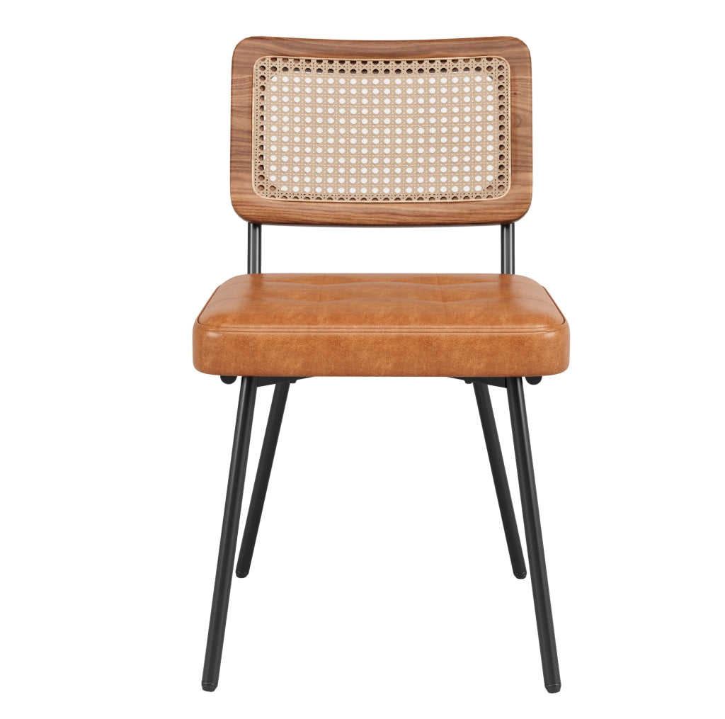 Sedia da pranzo 61x46x79 cm ergonomica in PU; metallo e rattan PE marrone