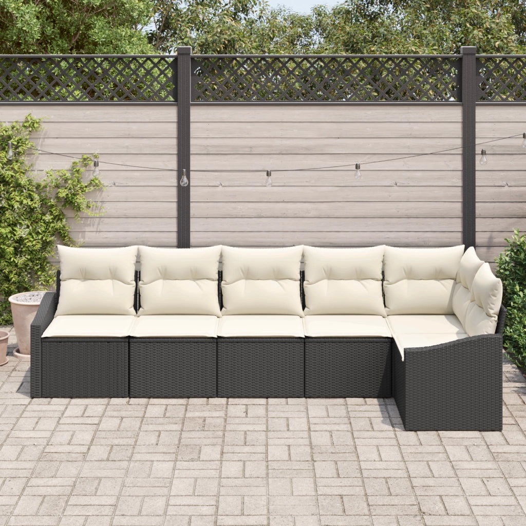Set da pranzo da giardino in 6 pezzi con cuscini in polyrattan nero