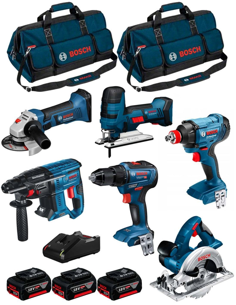BOSCH Kit 18V BK601BAG (GDX 18V-180+GSR 18V-55+GKS 18V-LI+GST 18V-LI S+GBH 18V-21+GWS 18-125V-LI+3 x 4,0Ah+GAL18V-40+2 Borse)