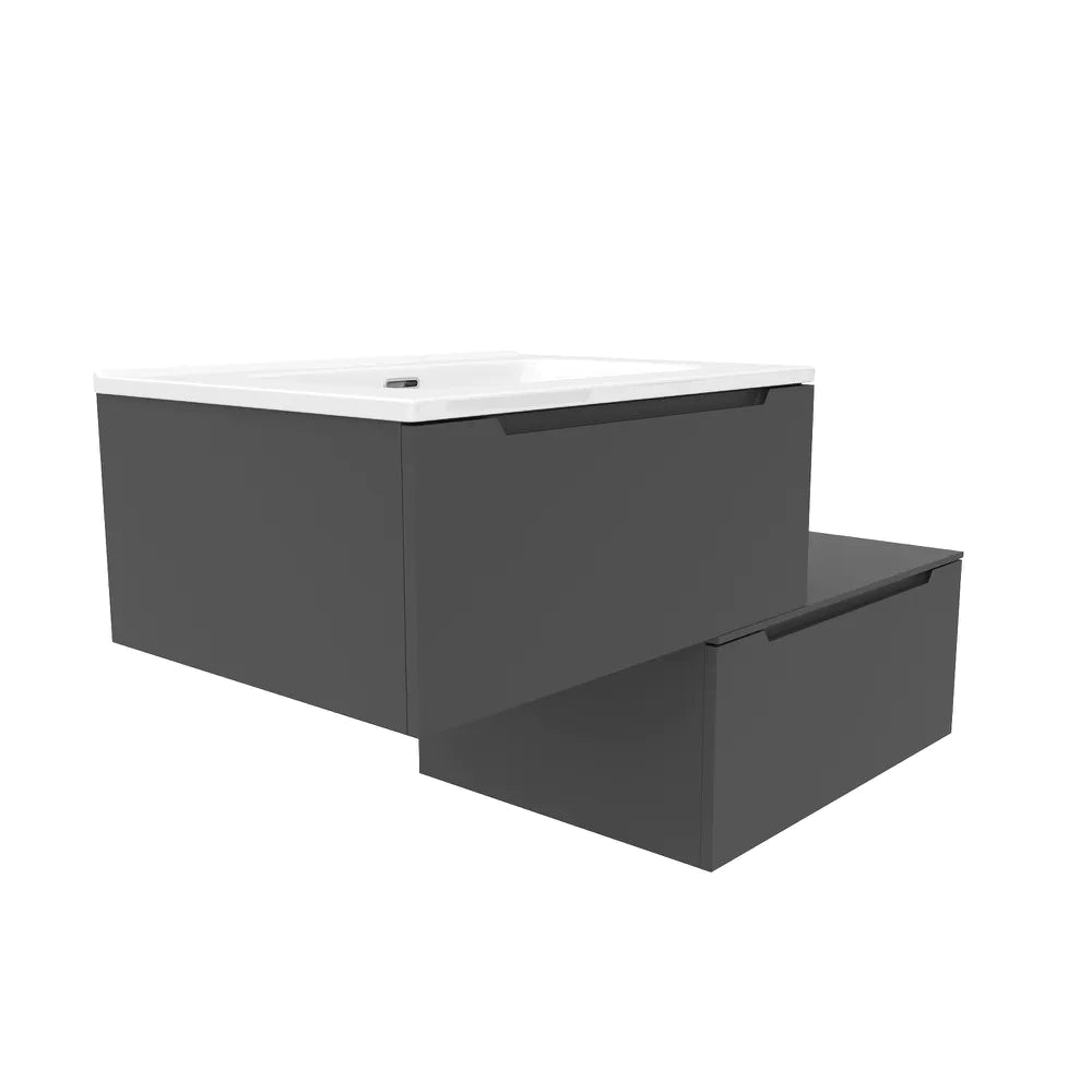 Mobile bagno sospeso modulare 60 cm grigio opaco due cassetti con lavabo | Bako