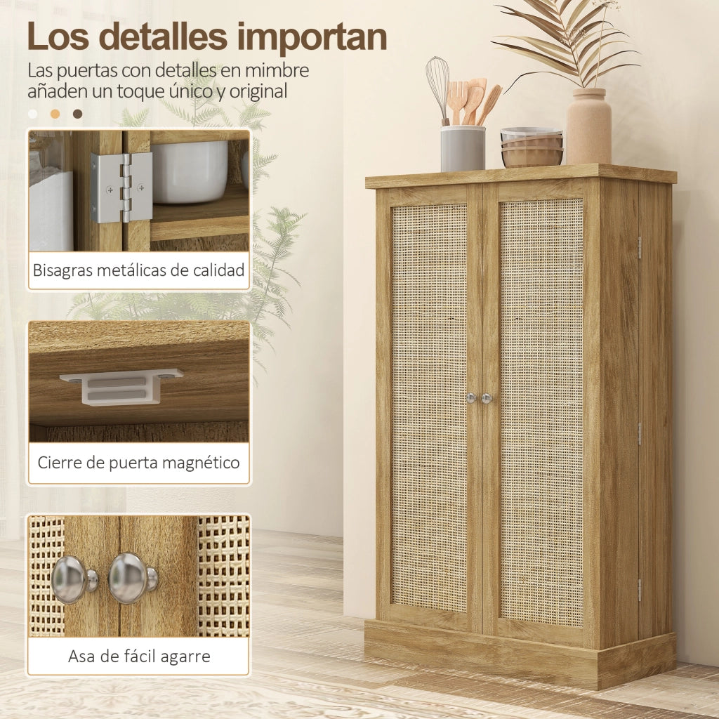 Armadio Cucina con Ante in Rattan e Ripiani Regolabili ¨C Zephmum ¨C 60x30x104cm Naturale
