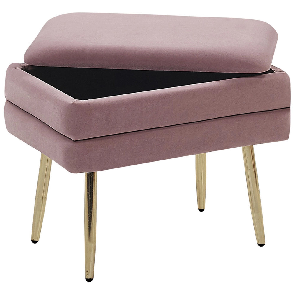 Panca portaoggetti Rivestimento in velluto rosa Gambe in ferro dorato Poggiapiedi per soggiorno dal design glam