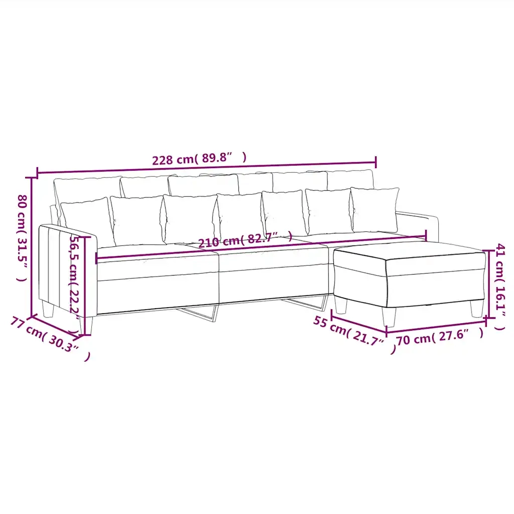 Divano a 3 Posti con Poggiapiedi Grigio Chiaro 210cm in Tessuto cod mxl 65566