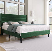 Letto imbottito 140x200 cm con materasso ortopedico a 7 zone; velluto verde scuro