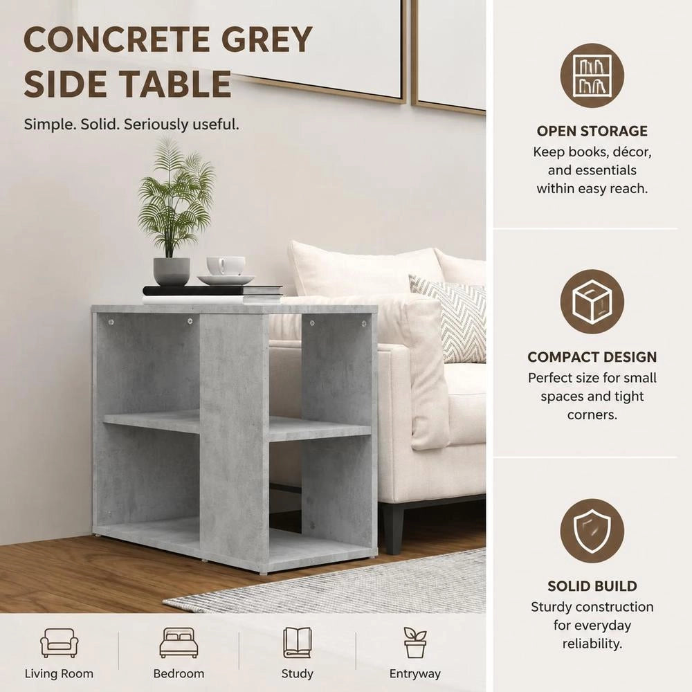 Side Table Concrete Grey 60x30x50 Cm Wood Material