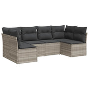 Set Divano da Giardino 6pz | Set Salotto da Giardino con Cuscini Grigio Chiaro Polyrattan