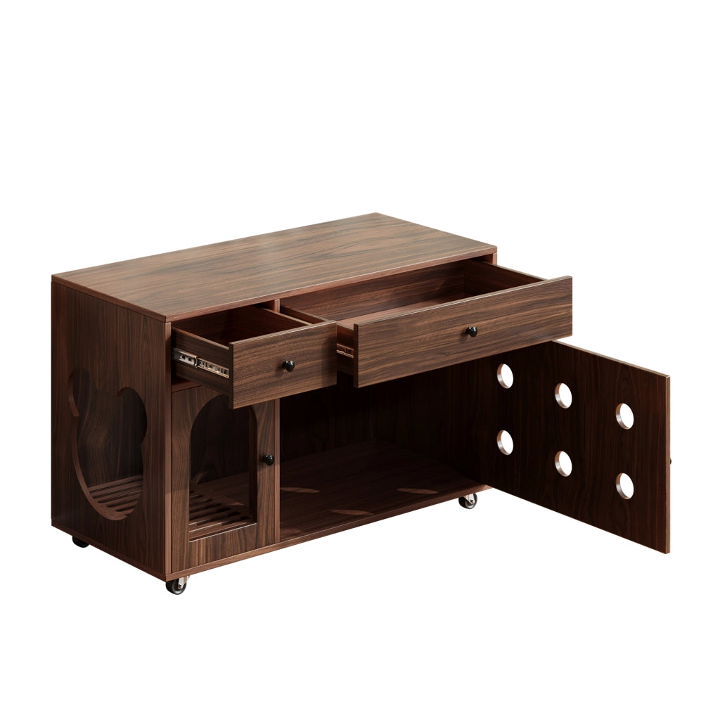 Mobile nascondi lettiera per gatti con cassetti e vaschetta estraibile, 100×45×66 cm, noce