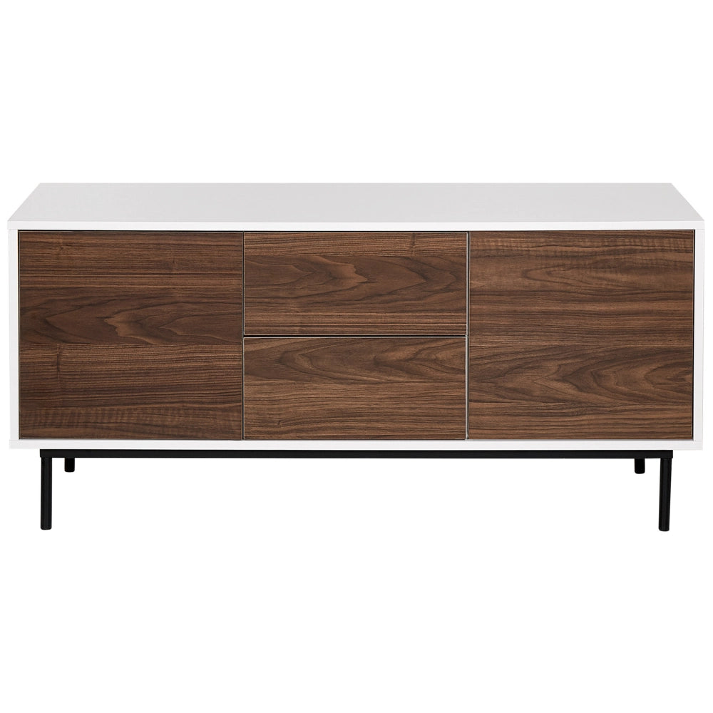 Credenza 2 ante cassetti legno scuro e bianco gambe metallo 120 x 38 cm