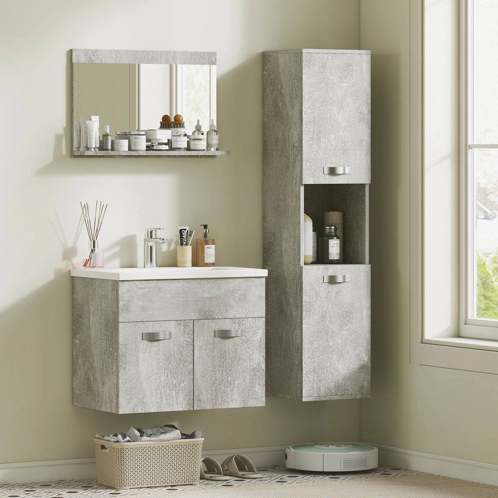 Set Bagno 4 Pezzi con Lavabo 60cm ¨C zephmum ¨C Grigio Legno