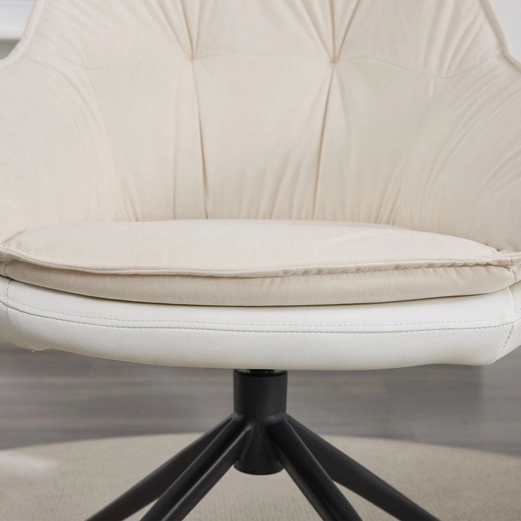 Sedia girevole in similpelle con seduta ergonomica e base metallica beige per soggiorno camera da letto e ufficio