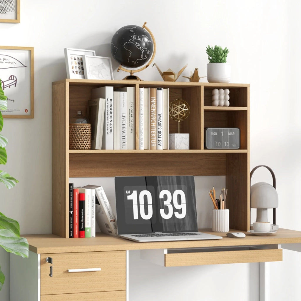 Libreria da scrivania per computer con 4 cubi e scomparto posteriore aperto, Organizzatore di stoccaggio per scrivania Naturale-Scaffali e librerie