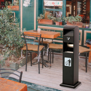 Posacenere a Colonna con Cestino 34,5x119,5x31 cm in Metallo Nero Opaco 14L per Interno Esterno