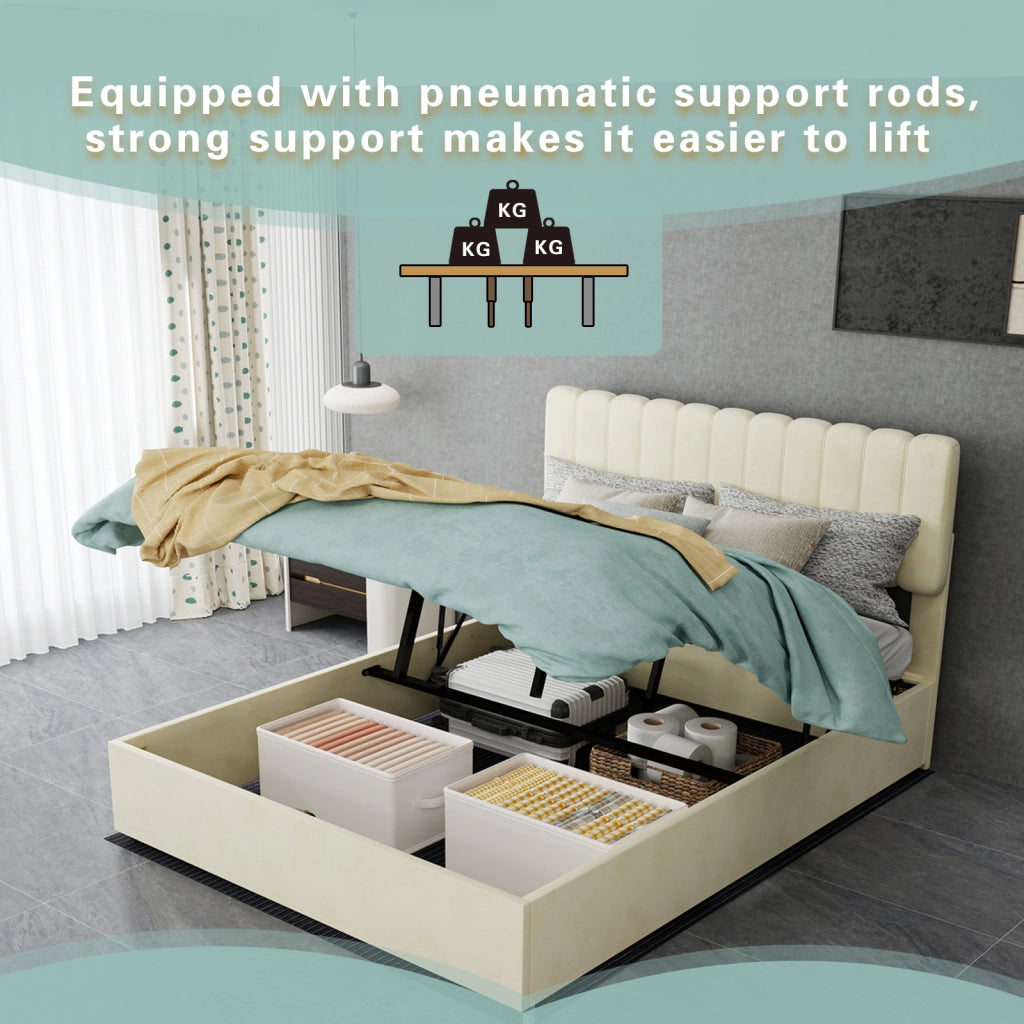 Letto moderno per materasso 140 × 200 cm in tessuto beige; struttura per camera da letto