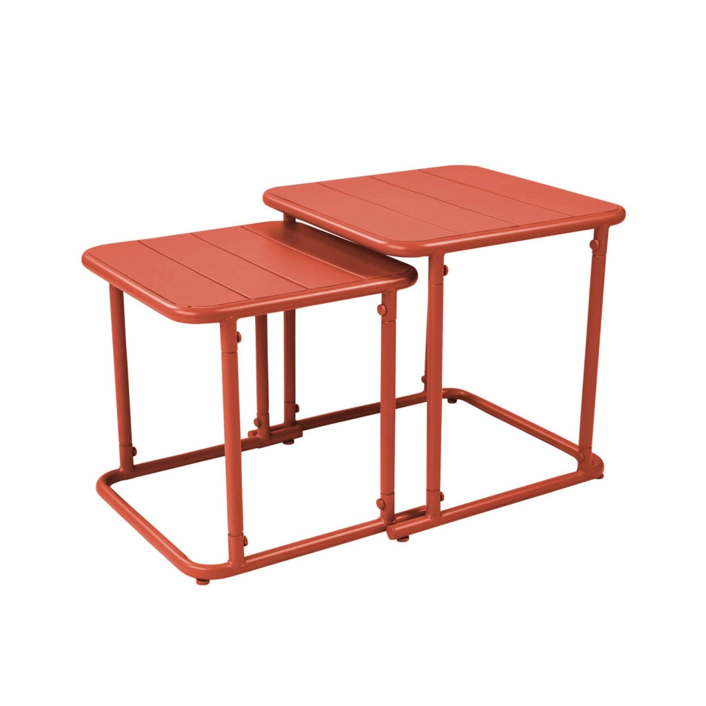 Set tavolini da esterno quadrati in acciaio, terracotta