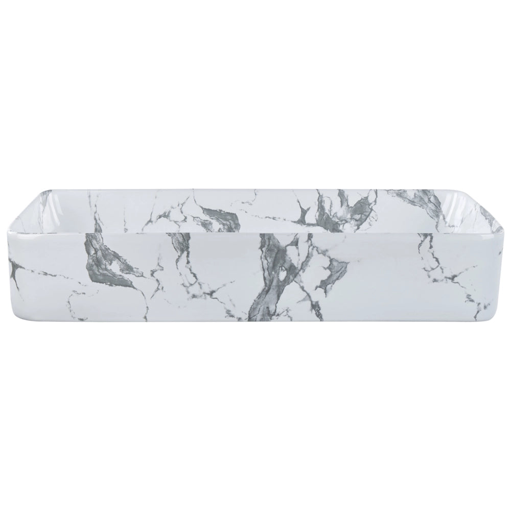Lavabo da appoggio in ceramica bianca effetto marmo 620 x 350 mm Lavabo da bagno di forma rettangolare Stile moderno