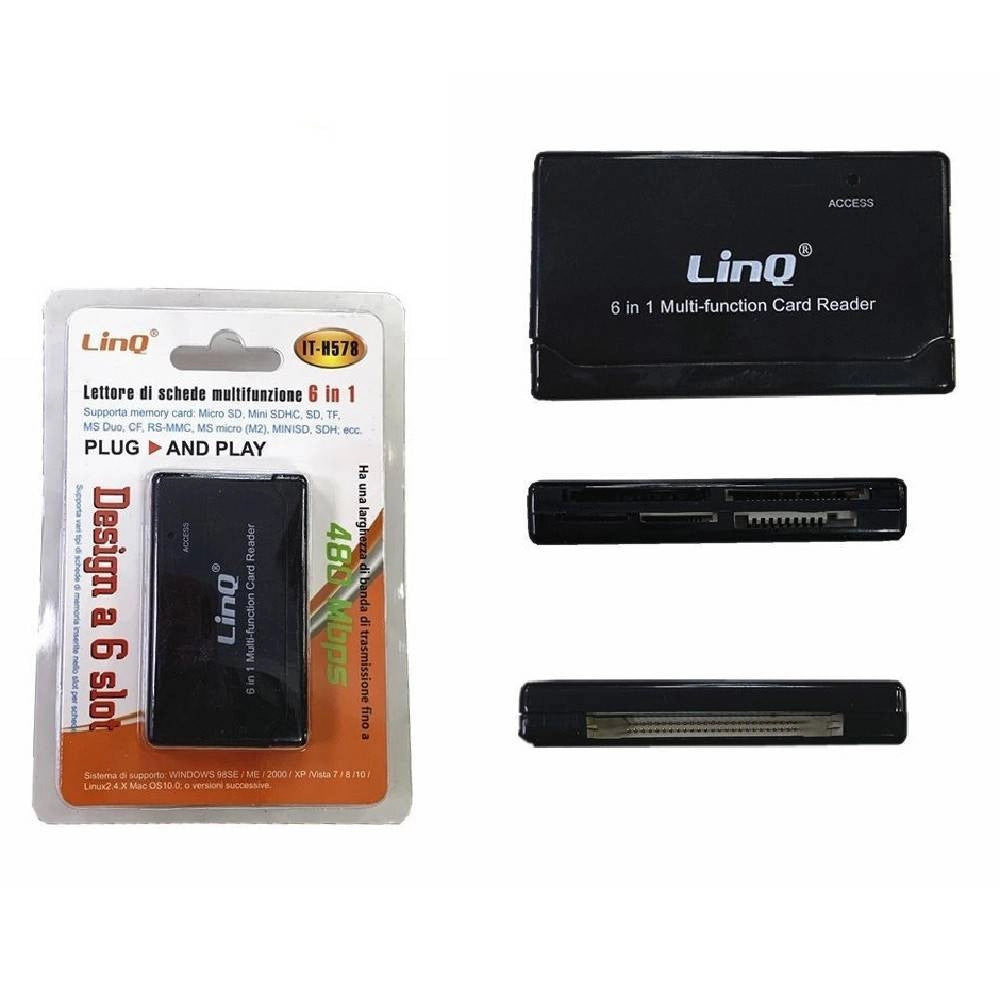 Trade Shop - Lettore Schede Di Memoria Memory Card 6in1 Sd Tf Micro Sd Rs-mmc It-h578 Esterno -