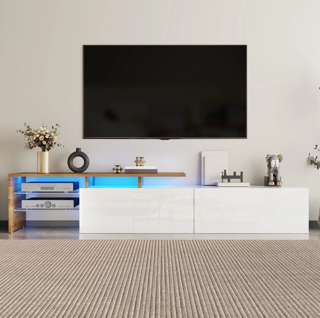 Mobile porta TV con LED 16 colori, 170 cm, bianco e legno