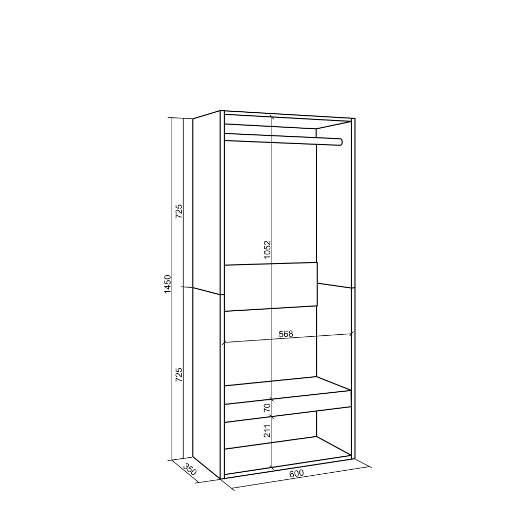Armadio Aperto, 60x35x145cm, Camera da letto, Vestiti, scarpe, Bianco RF3486