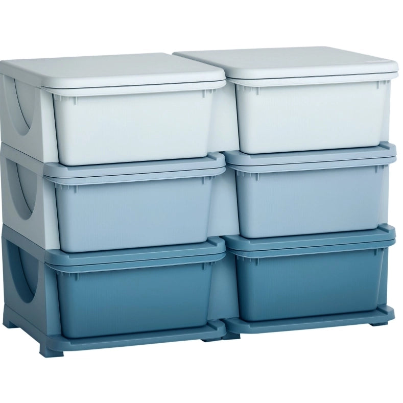 Mobile contenitore ULEVR 75x37x56,5 cm con 6 cassetti estraibili e seduta, in plastica blu