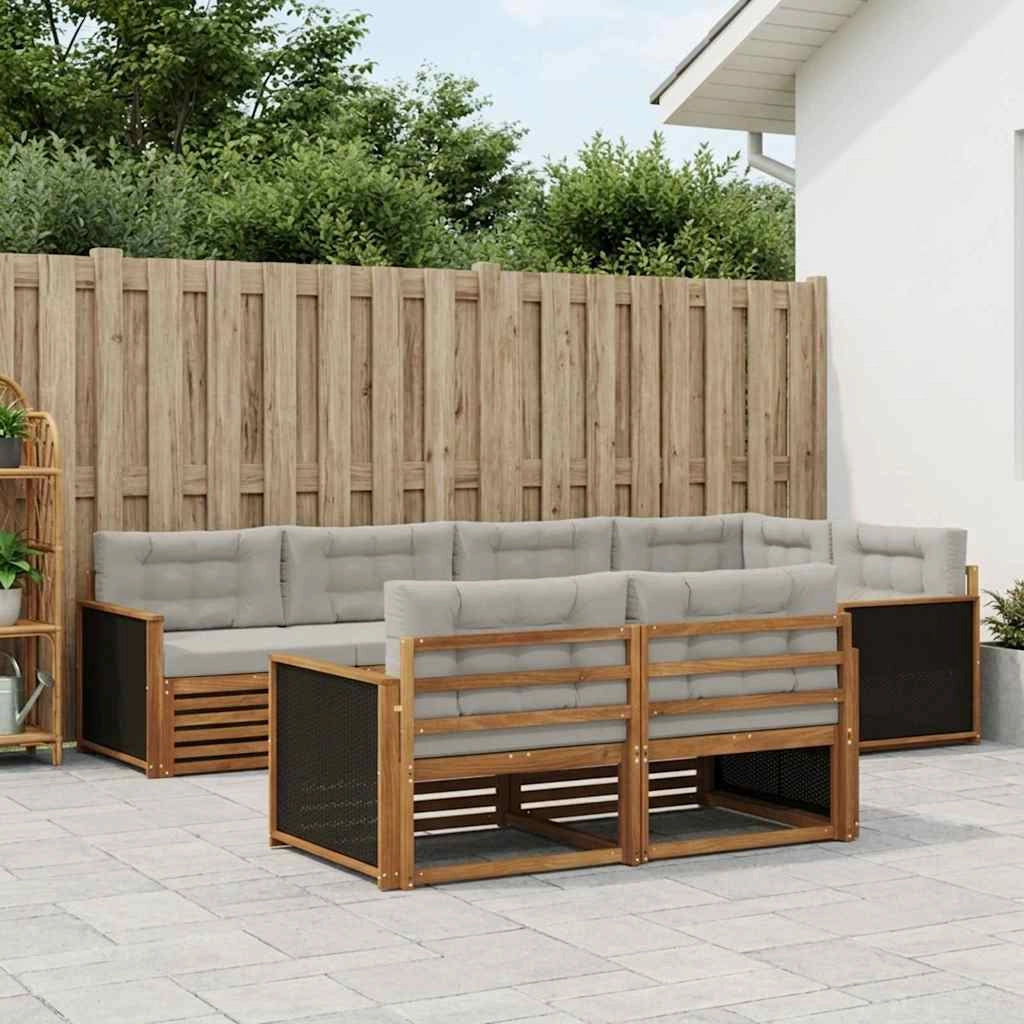 Set di divani da esterno 7 pz Naturale e Grigio Chiaro 3383464