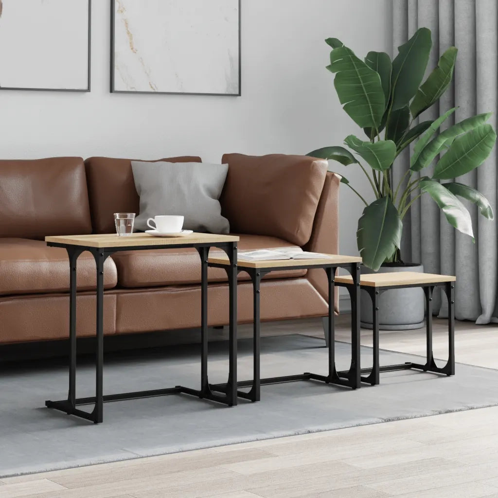 Tavolini Impilabili 3 pz Rovere Sonoma in Legno Multistrato 837818