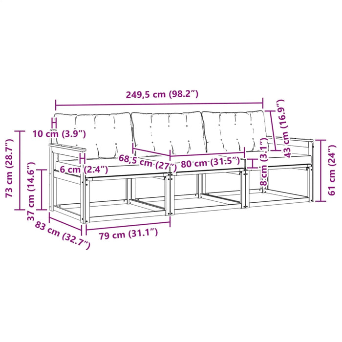 Set di divani da esterno con cuscino 3 pcs Naturale e Beige 3369140