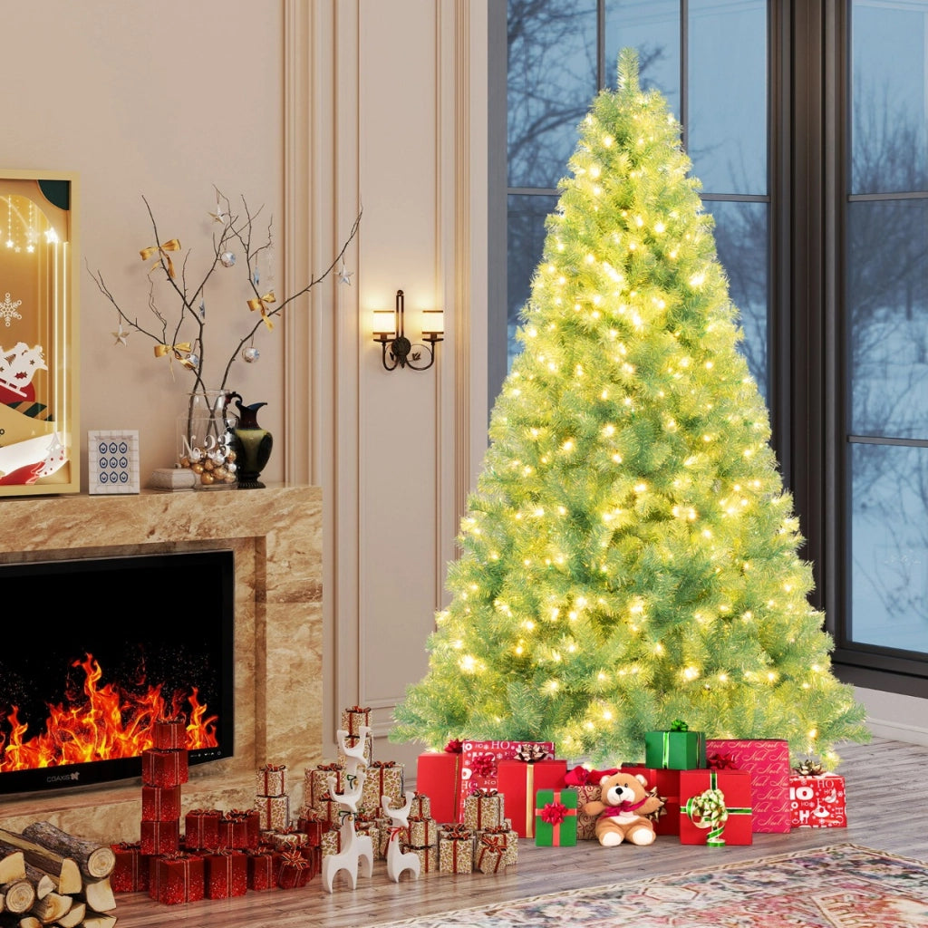 Albero di natale preilluminato alto 225 cm con 1300 rami folti, Albero artificiale di 550 luci LED bianco caldo Verde-Alberi di Natale