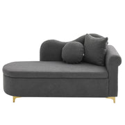 Chaise longue con vano contenitore e cuscini in tessuto effetto lana grigio antico