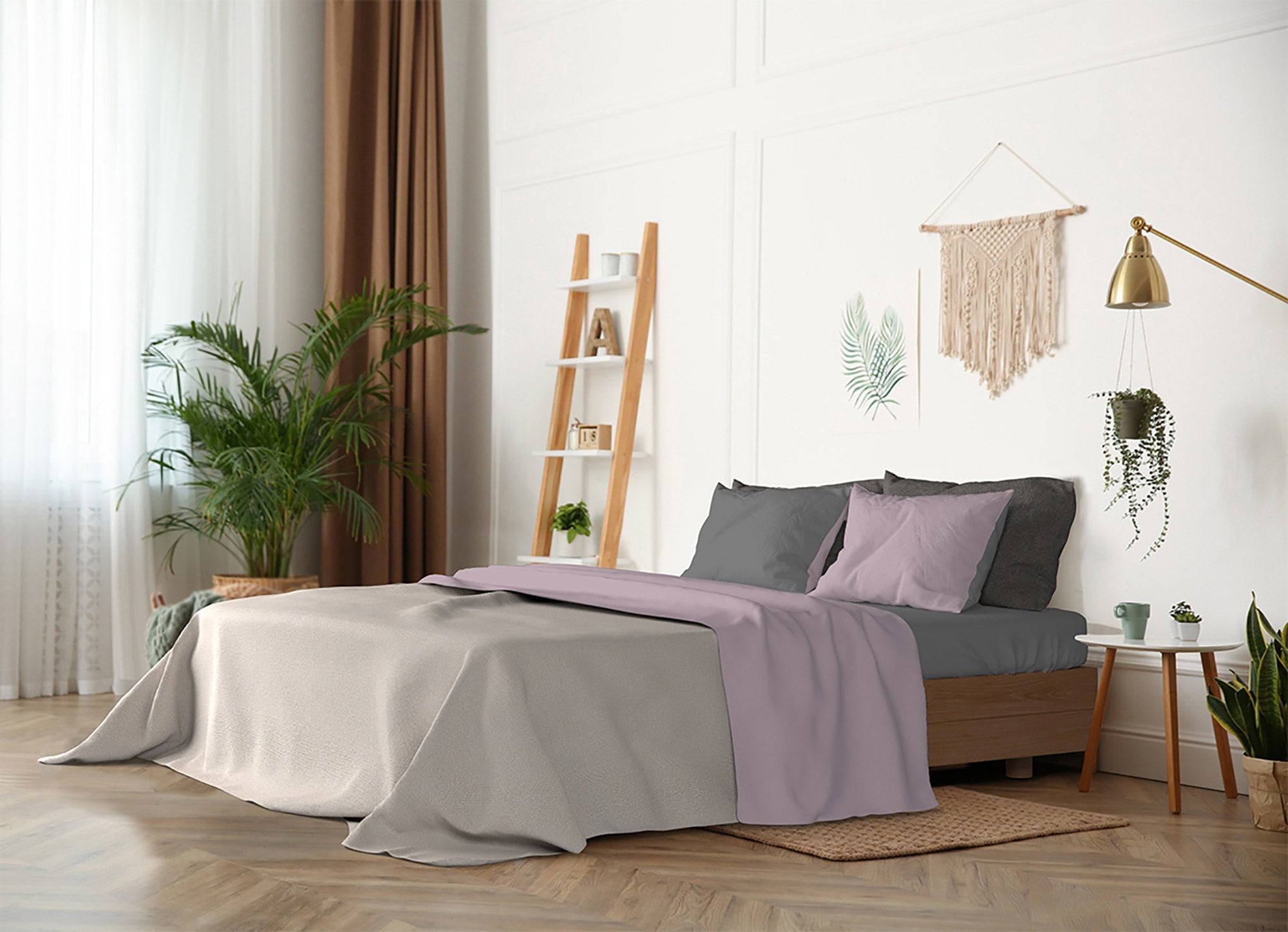 Set Lenzuola Singolo Sopra Sotto e Federe Doubleface Rosa Antico/Fumo