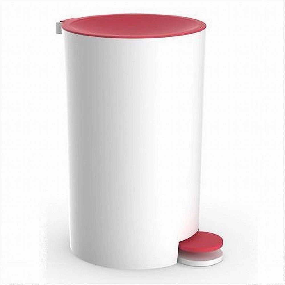 Trade Shop - Cestino Pattumiera A Pedale Arredo Bagno Bianco Rosso Plastica Accessorio 69934 -
