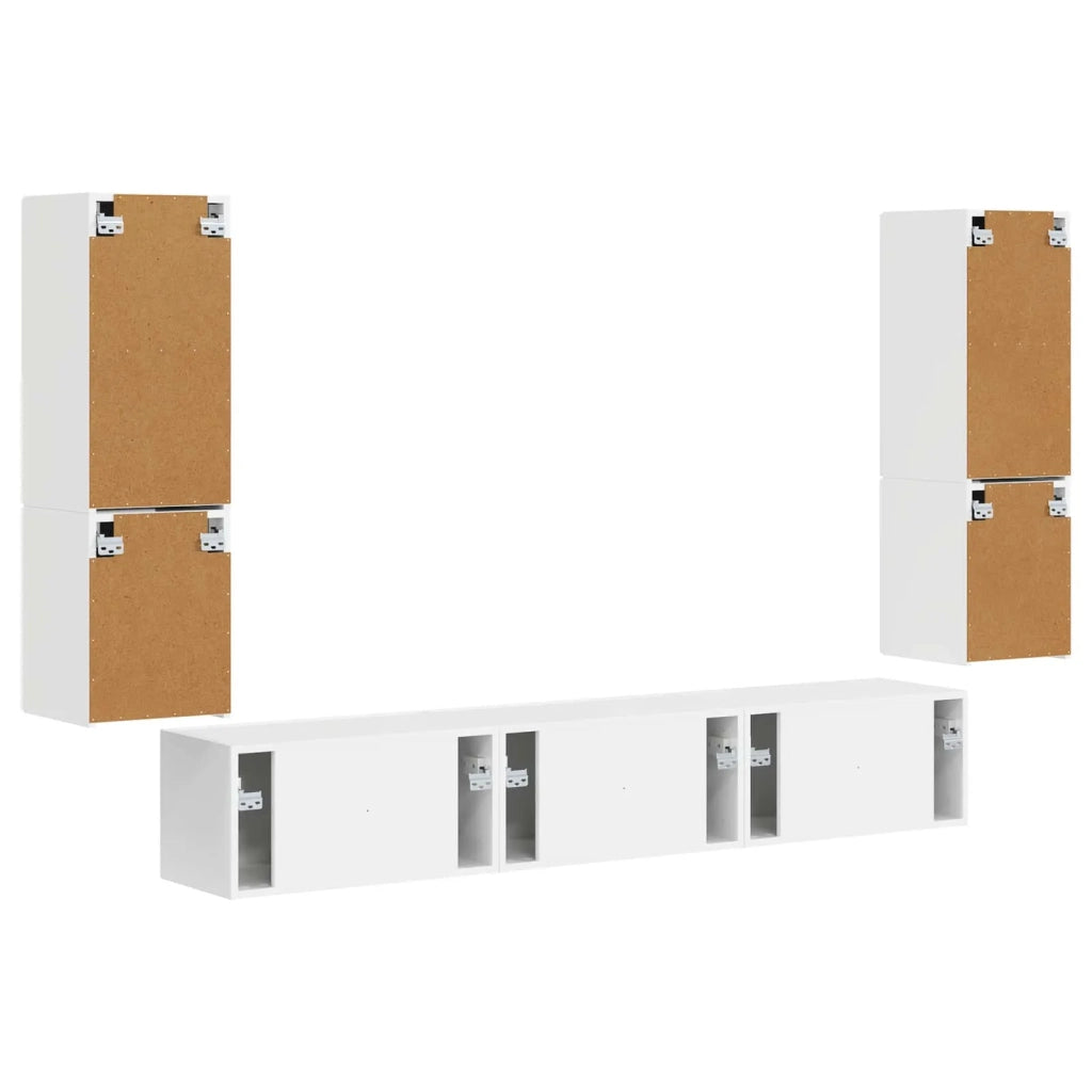 Set mobile TV 4 pz-Credenza per TV Bianco Lucido Legno multistrato 791865