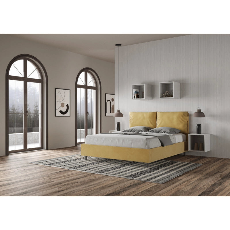 Letto imbottito Letto Matrimoniale alla Francese 150x200 cm Large - Con rete,Microfibra,Ocra