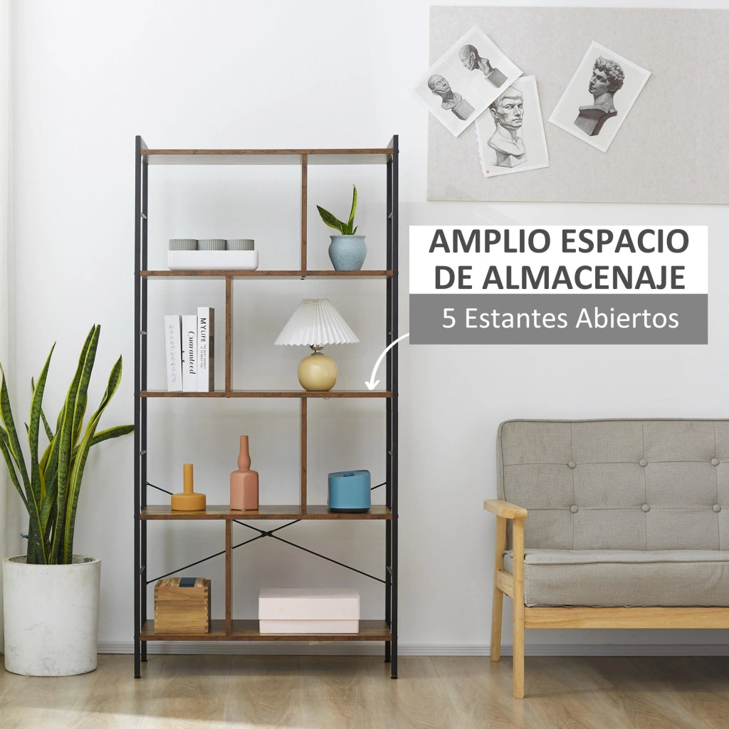 Libreria Scaffale 4 Livelli 8 Scomparti Stile Industriale ¨C zephmum ¨C Marrone 74x30x157,5 cm