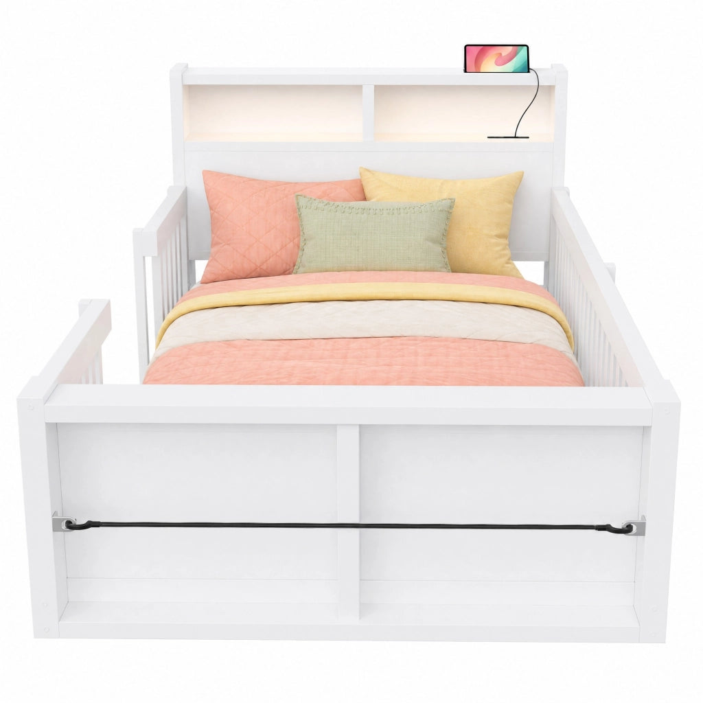 Letto per bambini 90x190 cm con sponde alte, USB e luce notturna bianco