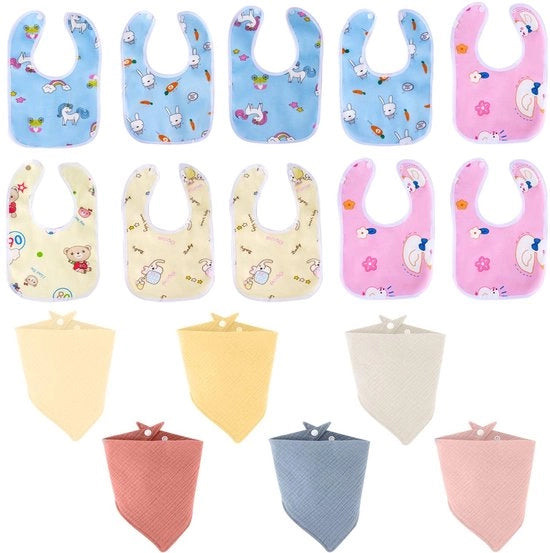 AWAVM 16 pezzi Sciarpa di assorbimento per neonati a forma triangolare in quattro strati di mussolina morbida e assorbente con chiusura a cerniera regolabile per bambini maschi e femmine unisex