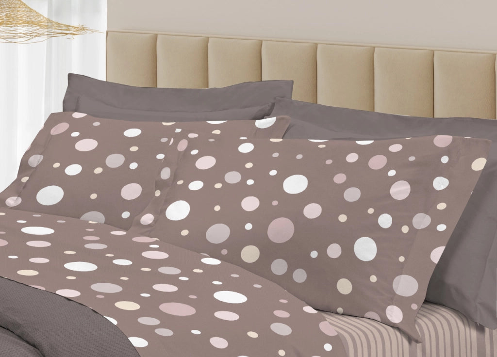 Completo Lenzuola Letto 100% Cotone Made Italy 3027 Disegno La Palla - Singolo - Tortora