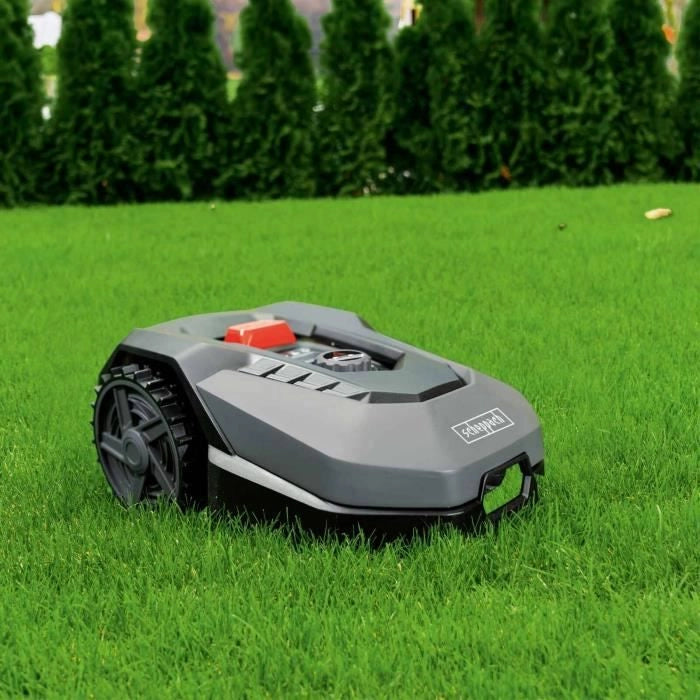 Rasaerba robot connesso Scheppach RoboCut L500 400 m2 con stazione di ricarica  Fino a 400 m  Sensore pioggia  Wi-Fi e Bluetooth