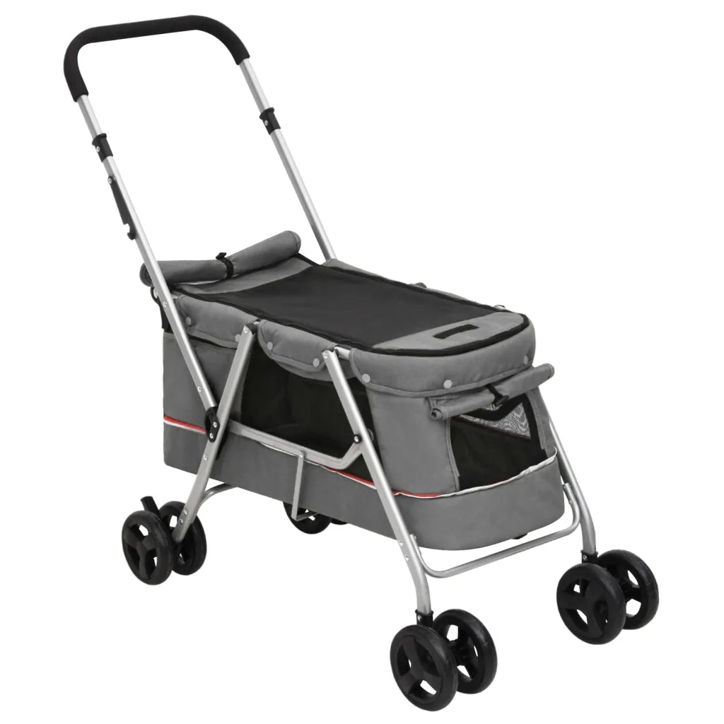Passeggino Cani Pieghevole Grigio 100x49x96cm Tessuto di Lino 172203