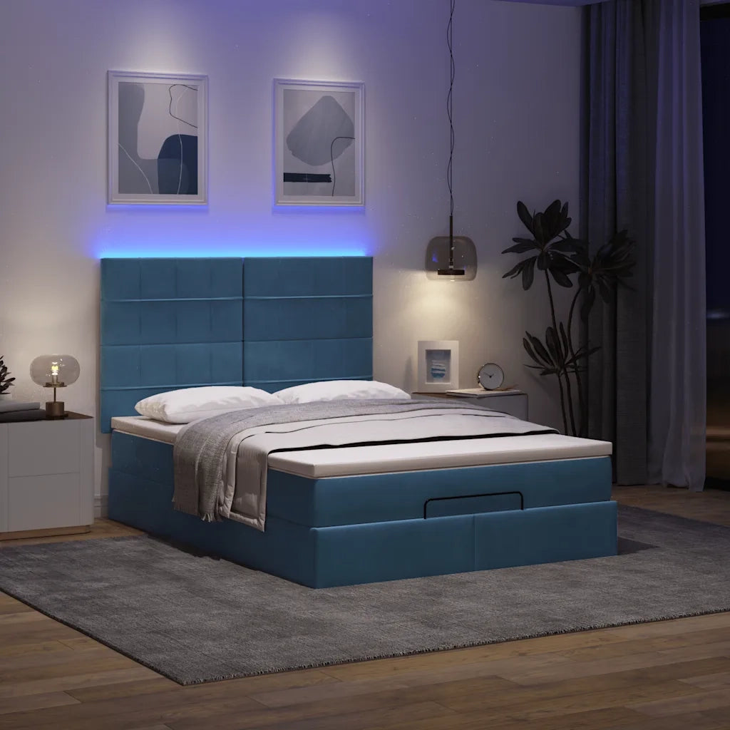 vidaXL Struttura Letto Pouf con Materasso Blu 140x200cm in Tessuto