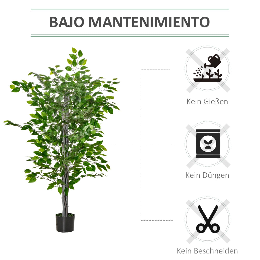 Grande albero di ficus artificiale, 135 cm, pianta artificiale, pianta di ficus artificiale in plastica in vaso, albero artificiale con cemento, erba