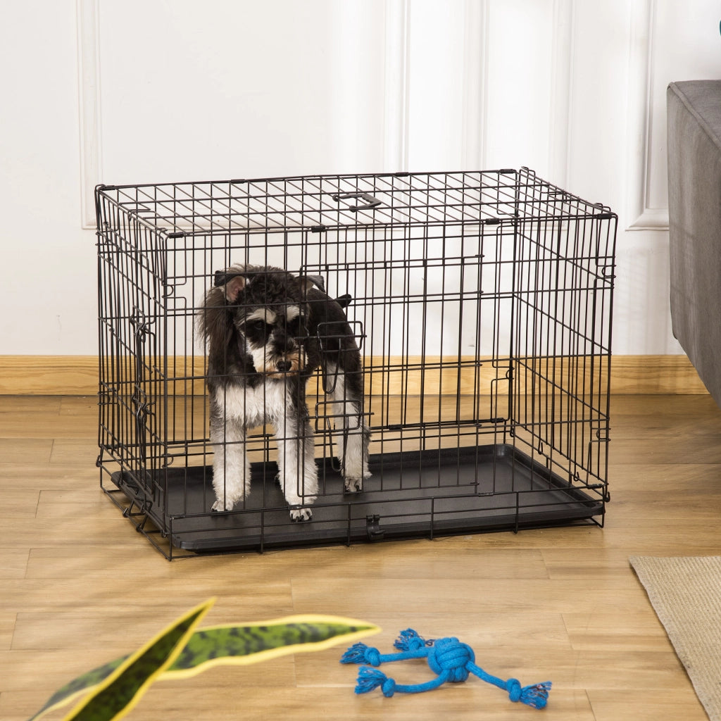 Scaffale per animali con struttura pieghevole e porte frontale e laterale in ABS nero 76 × 46 × 52 cm