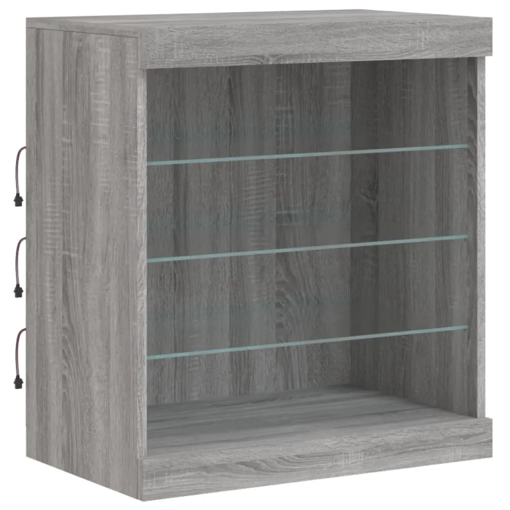 Credenza con Luci LED-Buffet-Armadio da cucina Grigio Sonoma 60,5x37x67 cm