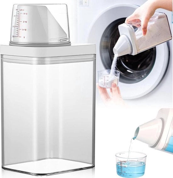 Doseatore chiuso per detersivo con misurino, contenitore multifunzionale per detersivo 1100 ml, adatto per detersivo in polvere, detersivo liquido e può essere utilizzato anche come contenitore di conservazione per detersivo e cereali.