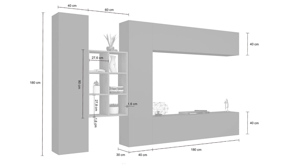 Parete Attrezzata Soggiorno 320x30x180 cm Maruska n°20 Grigio Antracite Opaco