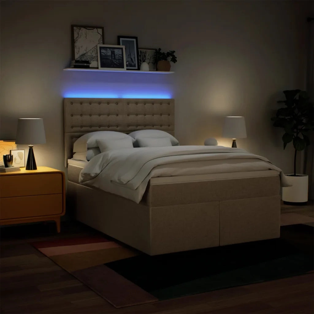 Giroletto a Molle con Materasso Crema 140x200 cm in Tessuto