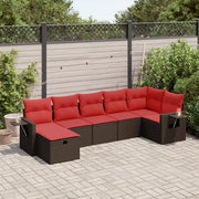 Set Divani da Giardino 7 pz con Cuscini Marrone in Polyrattan