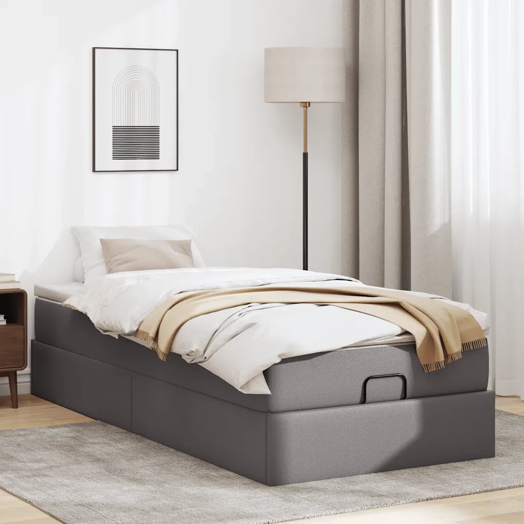 Struttura Letto Pouf con Materasso Grigio 80x200 cm Similpelle